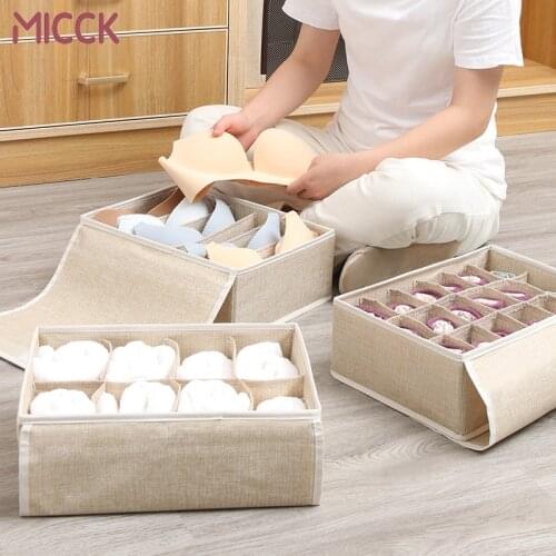 MICCK Cotton And Linen Underwear Storage Box Storage Containers And Organizer For Underwear Underpants Socks Closet Organizer