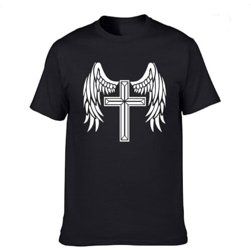 The Cross Angel Will Protect You Cool Fashion Funny T Shirt Casual Cotton Summer Short Sleeve T-shirt Mans Tshirt Men tops tee