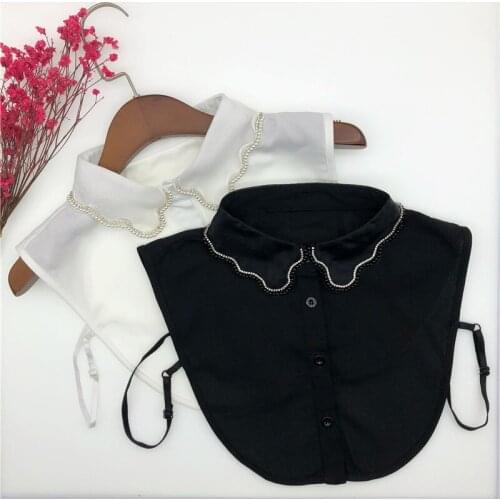 Linbaiway 2021 Handmade Beads Shirt Fake Collar for Women Tie Detachable Collar Lapel Beads False Collar Removable Nep Kraagie