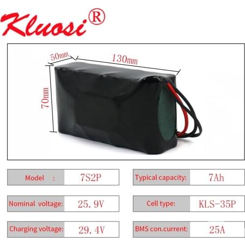 KLUOSI 24V 7Ah 25.2V 7S2P 29.4V Lithium Battery Pack FOR Electric Motor Bicycle Scooter Motor Built-in 25A BMS Balanced