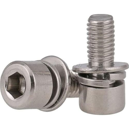 M8 Stainless Steel 304 Socket Head Cap Sem Screw With Spring Flat Washers Assembed 50pcs/lot