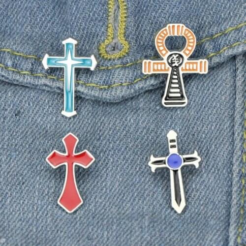 Cross Metal Drop Oil Color Badge Aluminum Brooch Christianity Religion Epaulette Lapel Pin Decoration Accessories
