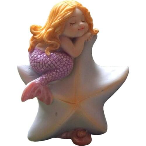 Cute Sleeping Mermaid Figurines for Aquarium Miniature Fairy Garden Cake Decorations Resin Room Decor Accessories Shells