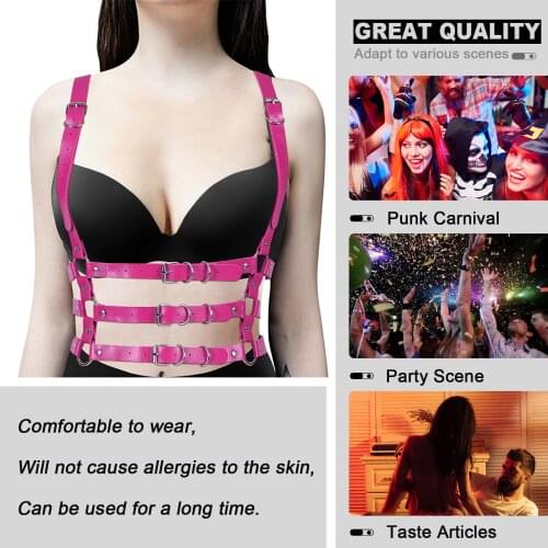 Fashion Gothic Open Bust Leather Harness Crop Top Suspender Body Bondage Strap Erotic Lingerie Multi-Layer Waistband Bdsm Fetish