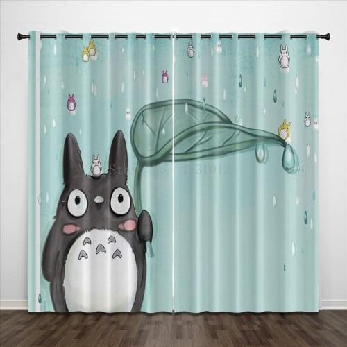 Cartoon Totoro Curtains Kids Living Room Bedroom Healing Anime Panel Window Treatment Drapes Shading Boys Girls Gift