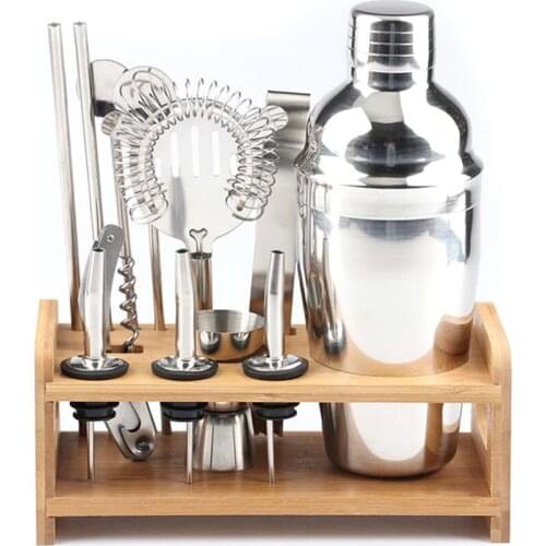 12 Pcs Bartender Kit With Storage Bamboo Holder Stand Cocktail Shaking Set Bar Tools Bartending Mixing Tools Drop Shipping