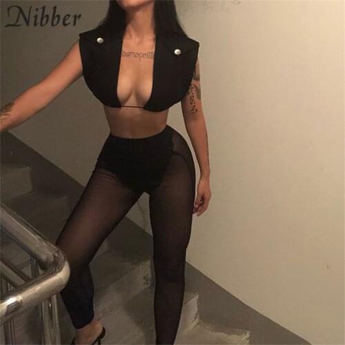 Nibber New Fashion Solid Color Two-Piece Short Sleeveless Vest + Slim Stitching Pants Sexy For Women Wear Street Party Clubwear