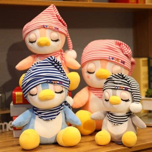 New Cartoon Cute Nightcap Penguin Plush Toy Lovely Soft Stuffed Animal Penguin Cushion Plush Doll Gift For Kids Girls Birthday