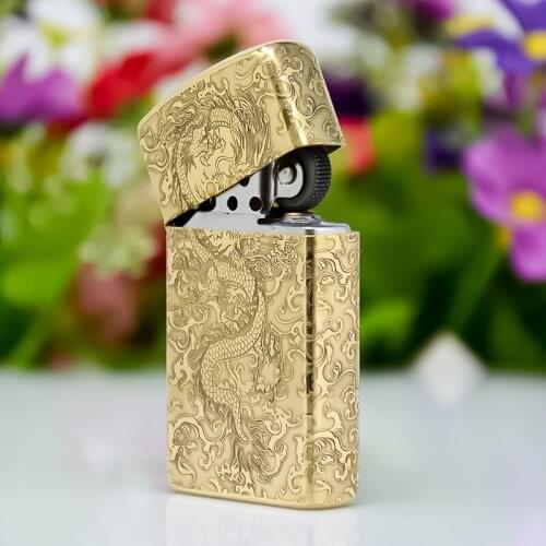 Original ZORRO Kerosene Lighter Pure Copper Carving Classic Dragon Pattern Men Gift Outside Tool Gasoline Oil Lighter