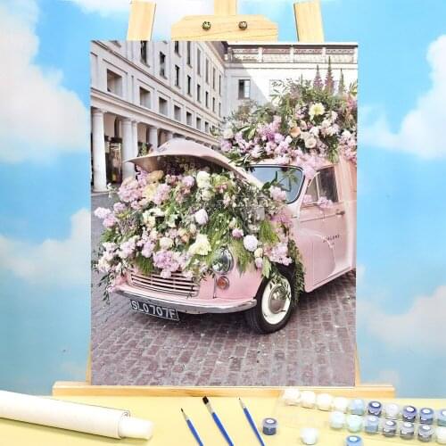 Landscape Flower Car Eiffel Tower Coloring By Painting Complete Kit Acrylic Paints 40*50 Boards By Handiwork