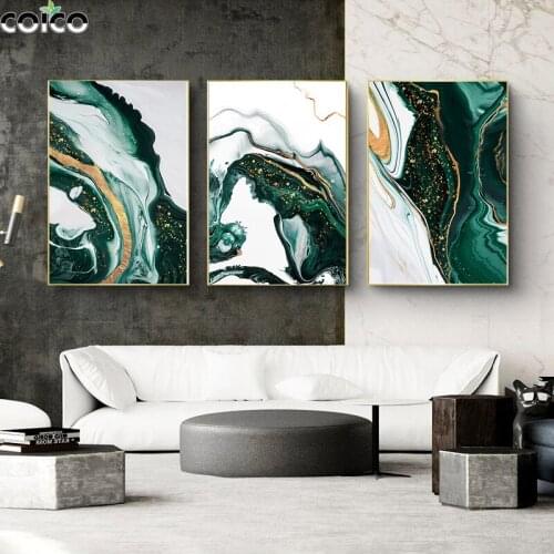 Marble Texture Abstract Poster Gold Green Canvas Painting With Frame Geometry Modern Art Wall Picture Print Modular Home Decor