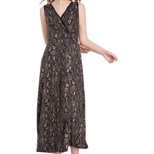 New Modal Nightgown Women Leopard Print Pocket Sleeveless Elegant Classic Nightdress Sleepdress Long Dressing Gown Women Outwear