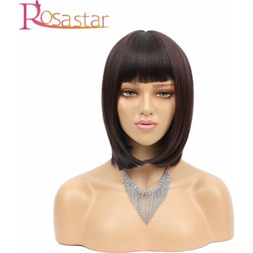 Rosa Star 13 Inches Synthetic Babi Pink Bob Wigs With Bangs For Woman Heat Resistant Natural Cosplay Costume Hair Wigs