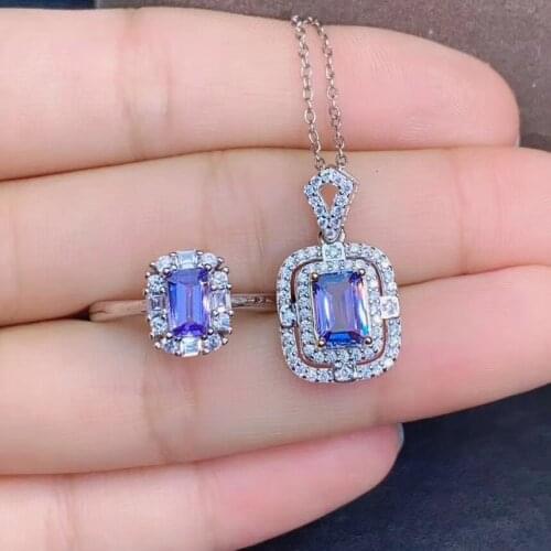 Natural and Real Tanzanite Jewelry set Natural And Real 925 sterling silver Fine jewelry 1pc Tanzanitering,1pc Tanzanite Pendant