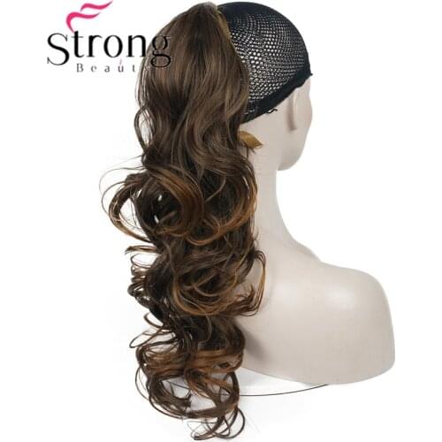 StrongBeauty 24" Wavy Ponytail Extension for Women Premium Synthetic Fiber 120g-130g Tie Up Ponytail Clip in Hair Extensions