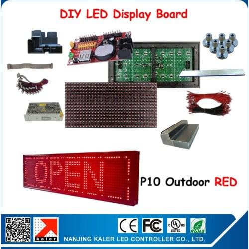 2pcs P10 outdoor red led display modules with led display control card, power, data cable diy led display sign board