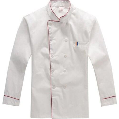 Large Size Chef Uniform Long Sleeve White Men Women Kitchen Hotel Restaurant Red Blue Edge High Quality Hygroscopic Workwear