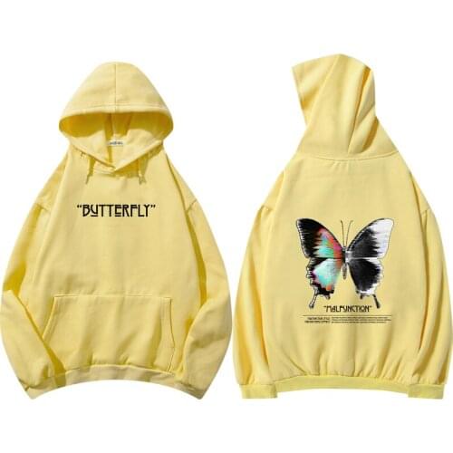 Korean Fashion Hoodies Women Oversized Butterfly Graphic Hooded Sweatshirt for Ladies Cotton Harajuku Harajuku Pullover Sweater