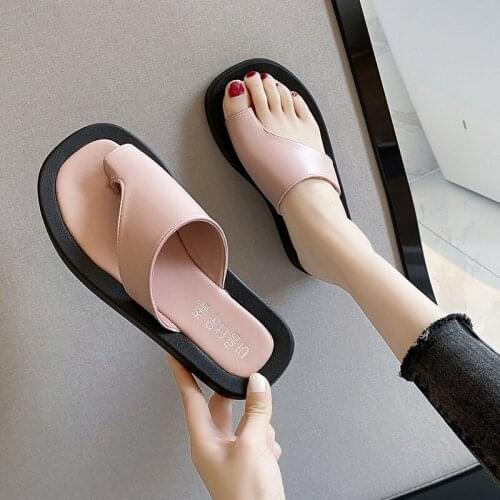 Women Summer Slippers 3.5cm Heel Fashion Flats Shoes 2020 New Fashion Slippers Non-slip Black Basic Flat Slip On