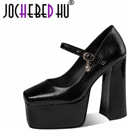 JOCHEBED HU Ladies Mary-Jane Pumps Platform Chunky High Heels shoes Ankle Strap Plus Size Big Size Party Dress Pumps