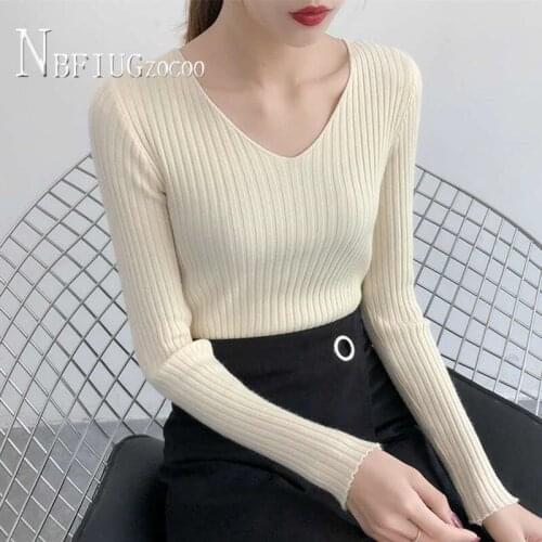 2020 Autumn Winter Slim V Neck Women Sweater Plus Size Korean Pullover Female Sweaters