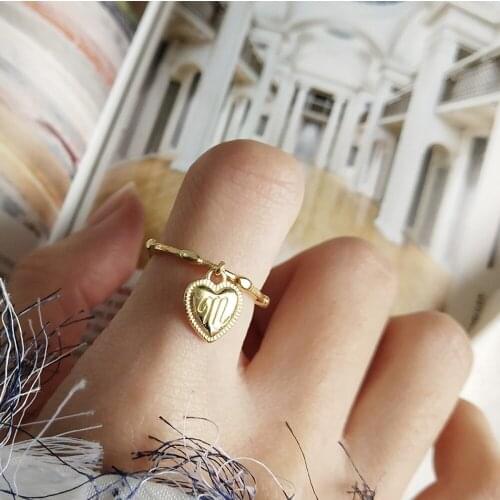 925 Sterling Silver Heart Charm Letter M Open Rings Gold Bamboo Buckle Design 2019 New Fashion Initial Rings For Women Jewelry