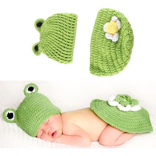 1/2pcs 0-3 Months Newborn Hand Knitted Photo Suit Cute Frog Clothing Set Baby Crochet Knit Hat Cap Photography Props