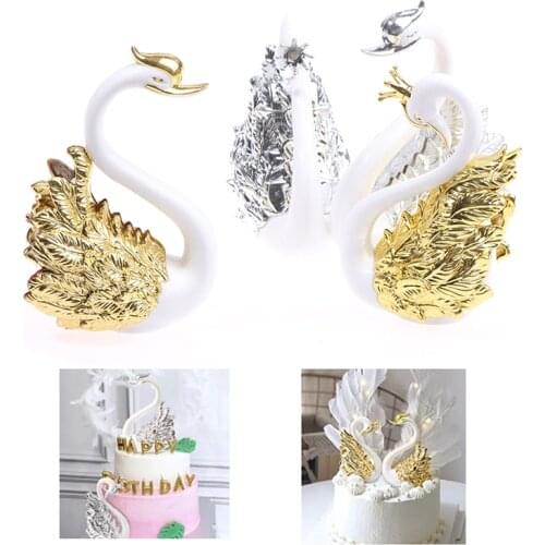 1pcs Cake Decorations Gold Silver Feather Swan Crown Cake Topper Cake Decoration Wedding Supplies