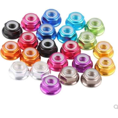 10pcs aluminum flange nylon insert lock nut m2 m3 m4 m5 m6 Anodized Multi-color Colourful nuts