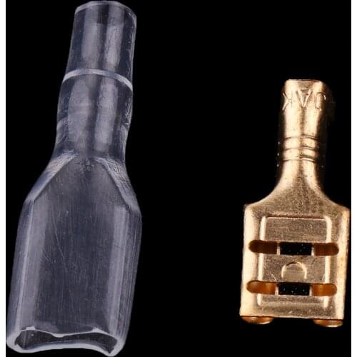 100 Set 6.3mm Female Spade Crimp Connector Non Insulated Terminals + Sleeves