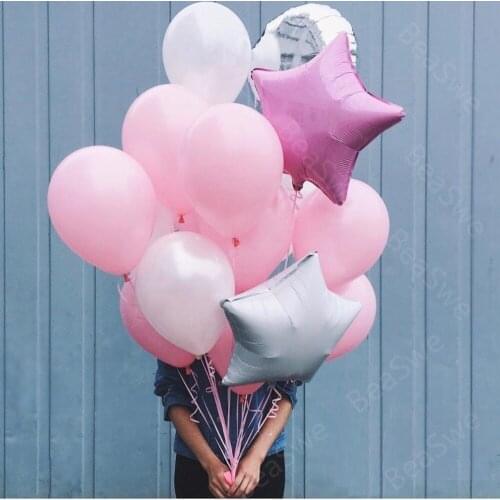 16pcs/lot 18inch pink sliver Foil round star Balloon bunch with pink white latex balls princess Party set Decor Helium Globos