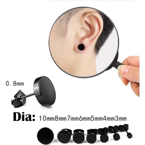 2pcs Punk Men/Women Stainless Steel Stud Earrings Black/steel color Round Earrings Hip Hop Gothic Fashion Ear Jewelry
