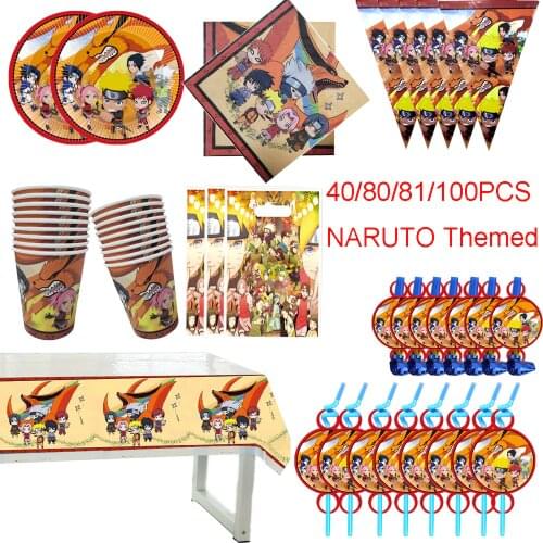40/80/81/100PCS NARUTO Themed Baby Shower Party Decoration Birthday Sets Banner Straw bag Cup Plate Tablecloth Supplies For Kids