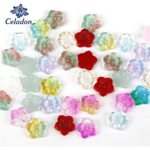 New Arrival 5pcs Gradient Two-tone Beads 13x13mm Flower Czech Glass Beads Craft DIY Jewelry Necklace Earring Making Accessories