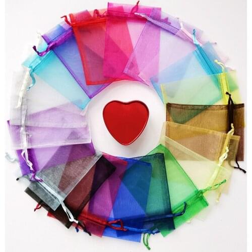 50pcs Chiffon Jewelry Pouches Organza Voile Packaging Bag Colorful For New Year Birthday Christmas Wedding Party