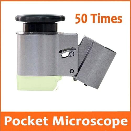 50X Mini LED Illuminated Jewelers Pocket Microscope Reading Glass Magnfier for identification Coins jewelry and porcelain stamps