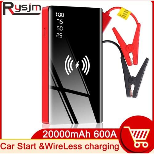 99990mAh Car Jump Starter 10W Wireless Charging Car Battery Power Bank with LCD Screen LED Flashlight Safety Hammer Fast Charger