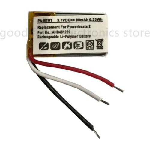 New 3.7 V 90 mAh Battery for Beats Powerbeats 2 Earphone Battery Li-Polymer Rechargeable Accumulator Replacement AHB481221