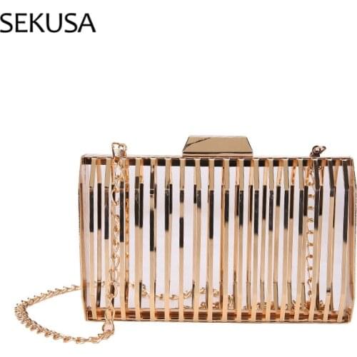 Hollow Out Style Golden Evening Bags Shoulder Chain Fashion Day Clutch Holder Purse Luxury Party Purse
