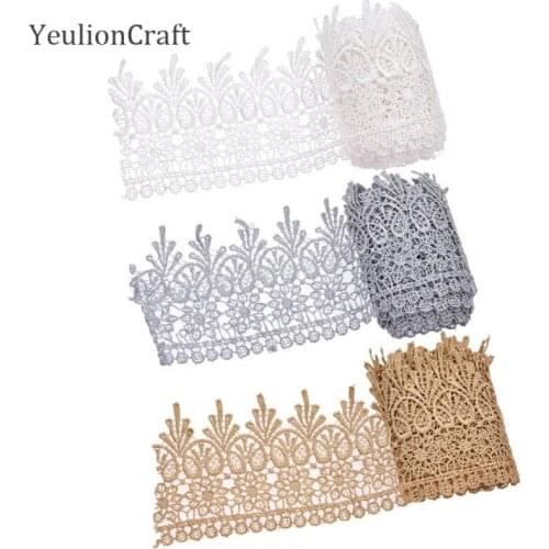 Chzimade 2Yards White Water Soluble Flowers Embroidered Lace Ribbon Trim for Sewing DIY Wedding Applique Handmade Crafts