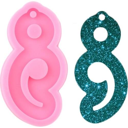 Shiny Heart Semi Colon Shape Silicone Molds Mouse Semicolon Resin Epoxy Keychains Mould Custom Keychain Earrings Pendant Moulds