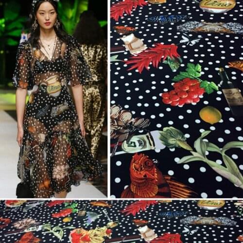 Brand womens printed polyester chiffon fabric cloth 145 cm width sewing children pajamas parent-child wear fabric for dress