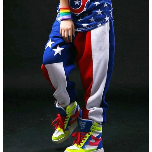 New Fashion Jazz harem mens women hip hop pants dance spring and summer loose candy colors patchwork Stars Jazz sweatpants
