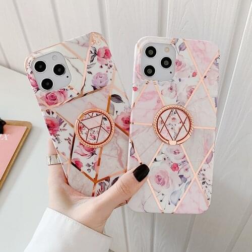 LOVECOM Electroplated Flower Phone Case For Samsung S20 FE S10 S9 Plus Note 20 10 A51 A71 A42 A21S Ring Holder Soft Back Cover