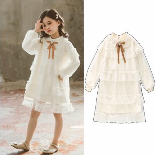 Spring Autumn Girl Dress Lace Bow Princess Vestido Flower Girl Clothes Birthday Gift Dress for Girl