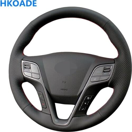 DIY Hand-stitched Black Soft Artificial Leather Car Accessories Steering Wheel Cover For Hyundai Santa Fe 2013 Grand ix45