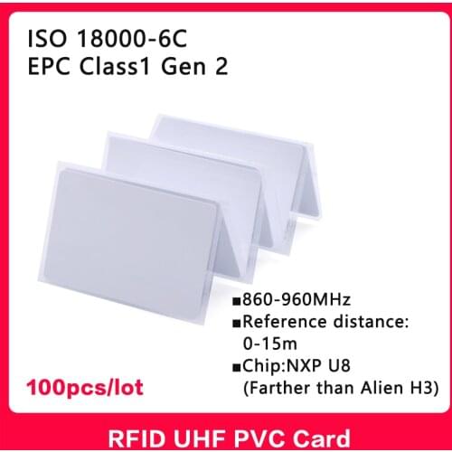 UHF RFID tag 18000-6C 860-960MHz RFID uhf PVC card 100PCS NXP U8 chip Electronic label H3 Alien Long-Range 915 MHz High quality