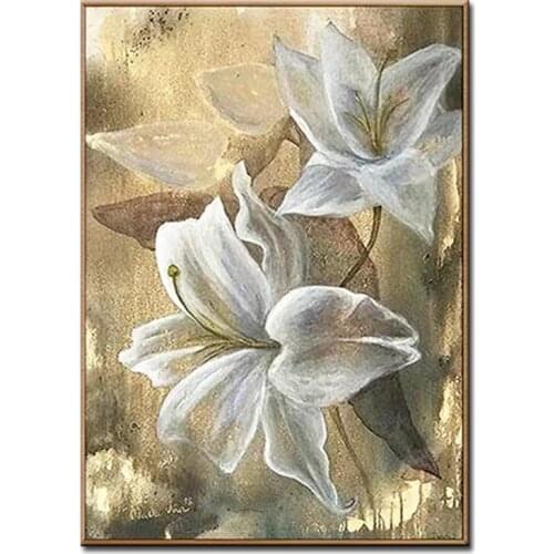 Two Beautiful white flowers Abstract Handmade Oil Painting Modern Wall Art Living Room No Frame Picture Home Decoration Painting