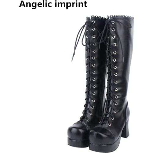 Angelic imprint Japan classic mori girl Women motorcycle shoes lady lolita Boots woman princess high heels pumps dress boots 47