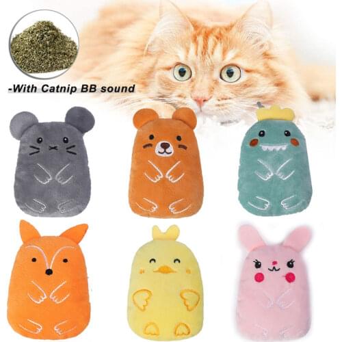 Cat Catnip Toy Cute Cartoons Pet Products for Kitten Animal Shape PP Cotton Cat Supplies with Ring Paper Sounding Cat Plush Toys